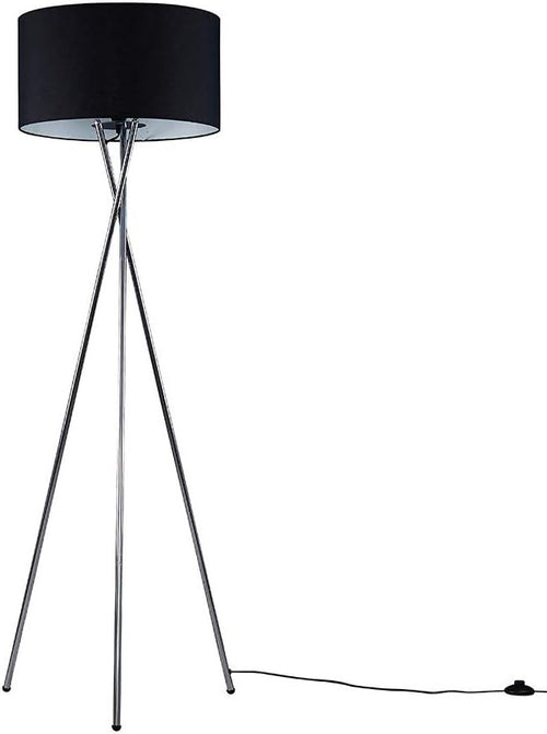 Chrome Tripod Floor Lamp Black Drum Shade Modern Standing Light E27