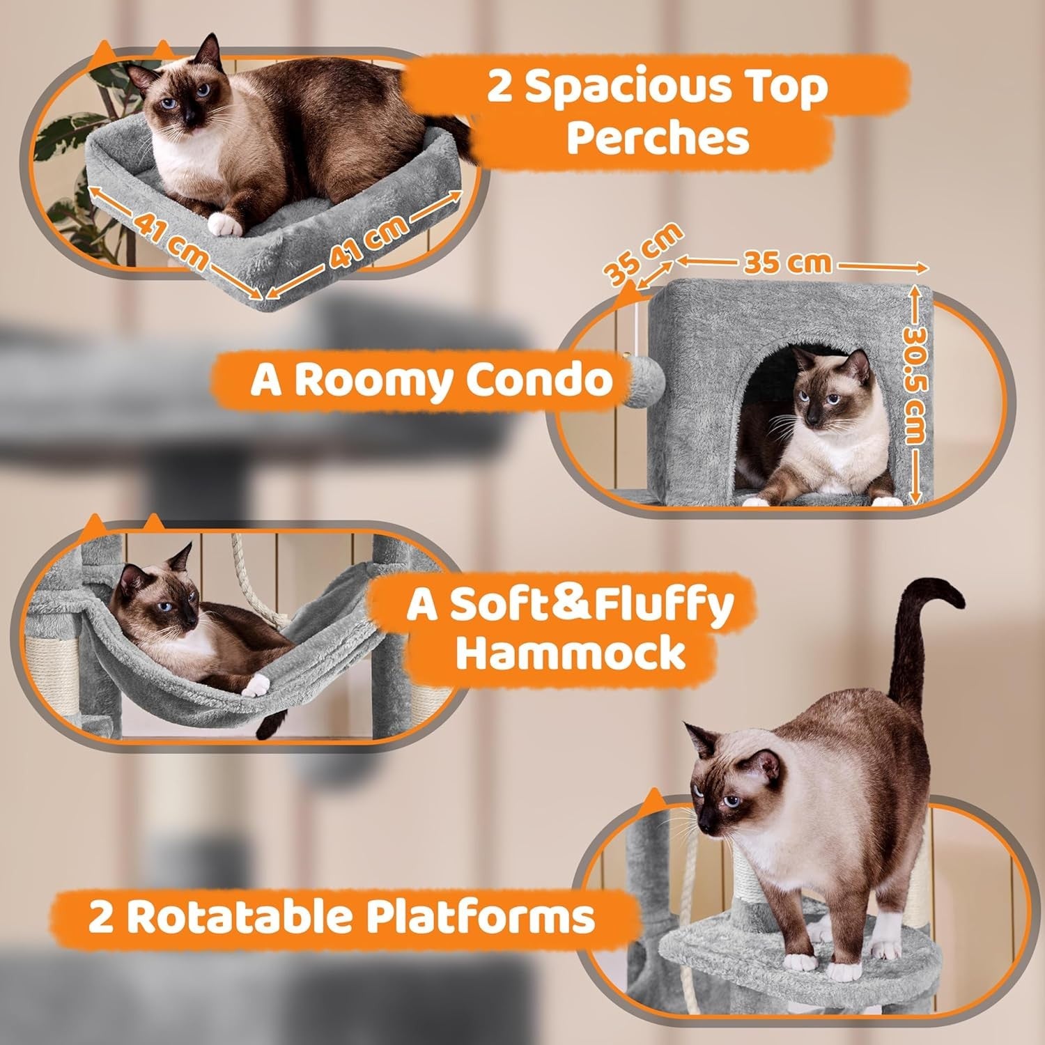 Large Cat Tree Tower 150cm Scratching Condo Hammock Climbing Centre