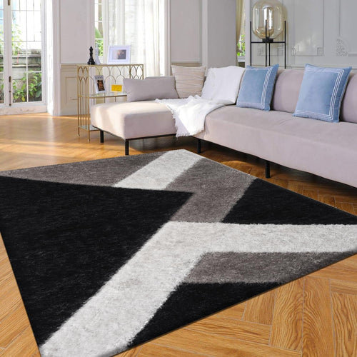 Black Grey Shaggy Rug 120x170cm Soft Non Shed Modern Living Room Carpet