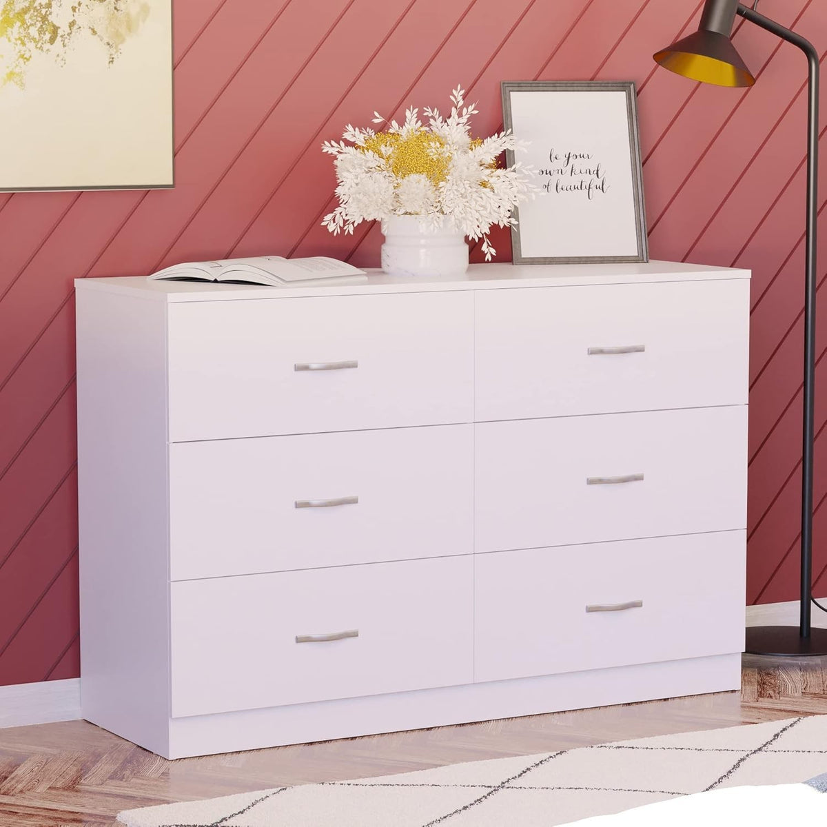 White 6 Drawer Chest Bedroom Storage Unit Sliding Drawers Flatpack