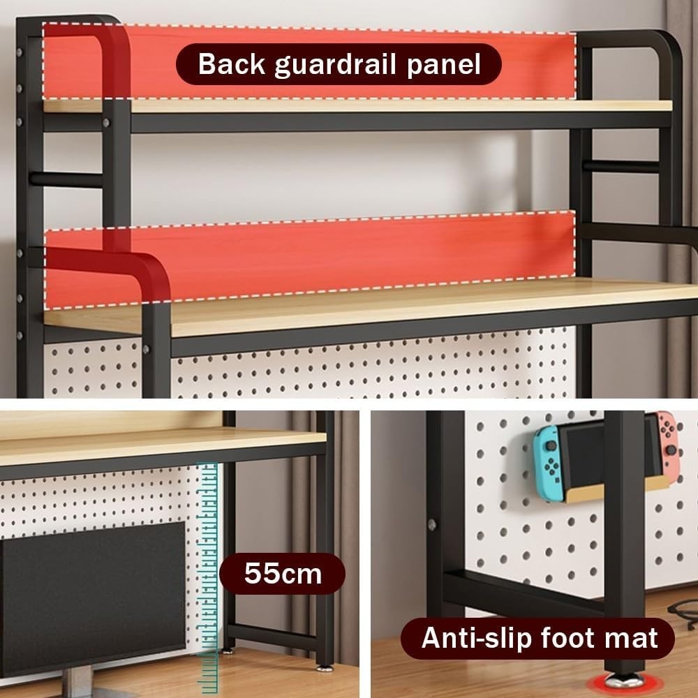 136cm White Desktop Bookshelf 2-Tier Desk Hutch Industrial Storage Organizer