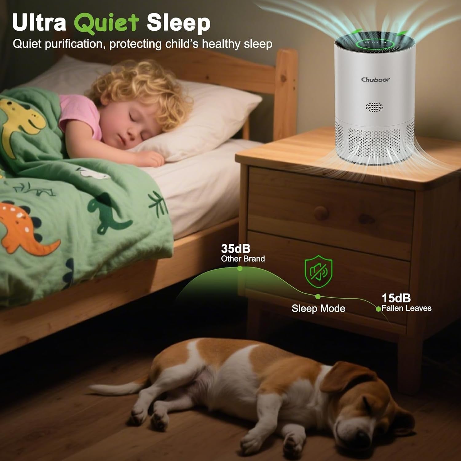 HEPA Air Purifier Large Room 1200ft² Quiet Sleep Pets Allergy