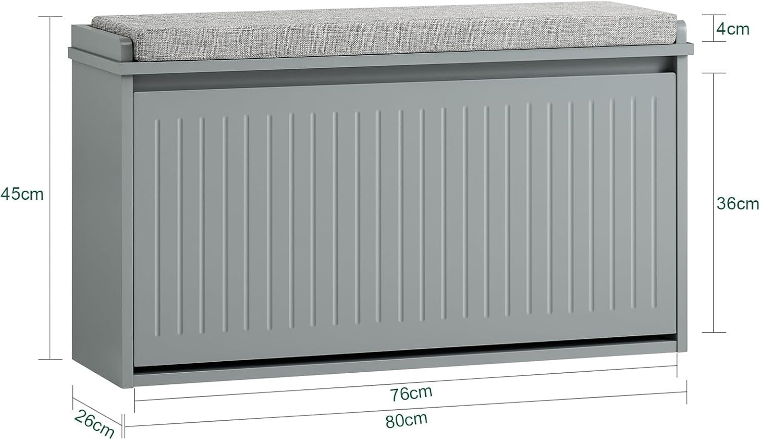 Grey Shoe Storage Bench with Cushion – Flip Drawer Seat, Space Saving 80cm