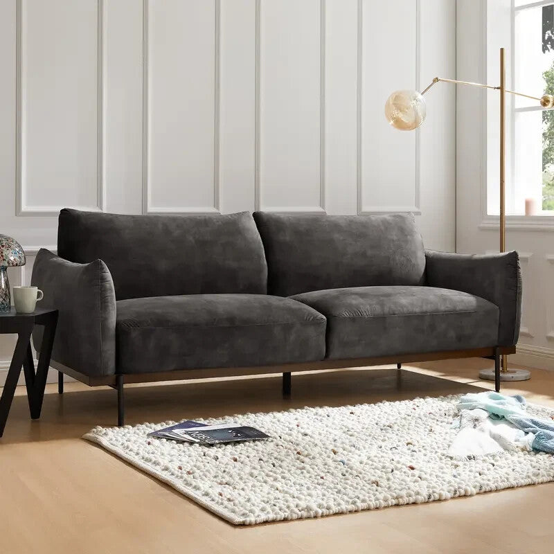 3 Seater Steel Grey Velvet Sofa Modern Deep Seat Distressed Fabric