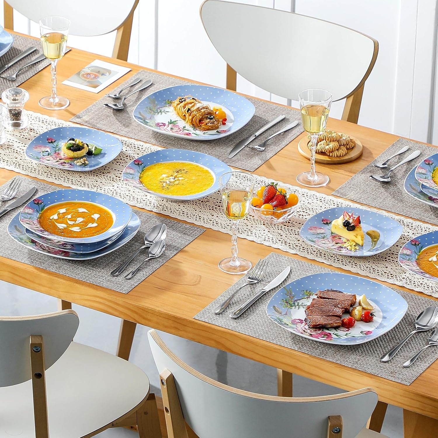 18 Piece Porcelain Dinner Set for 6 Floral Plates Bowls Microwave Safe