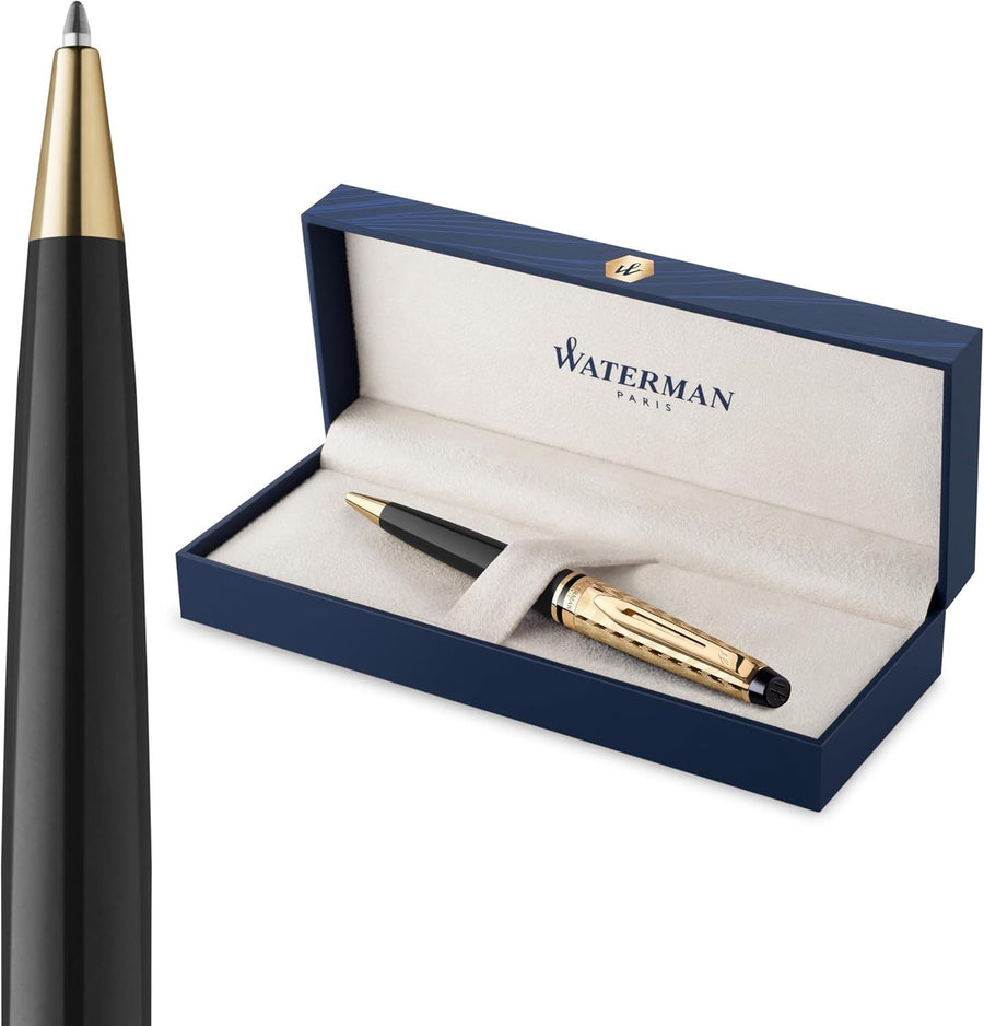 Black & Gold Ballpoint Pen Medium Blue Ink Luxury Gift
