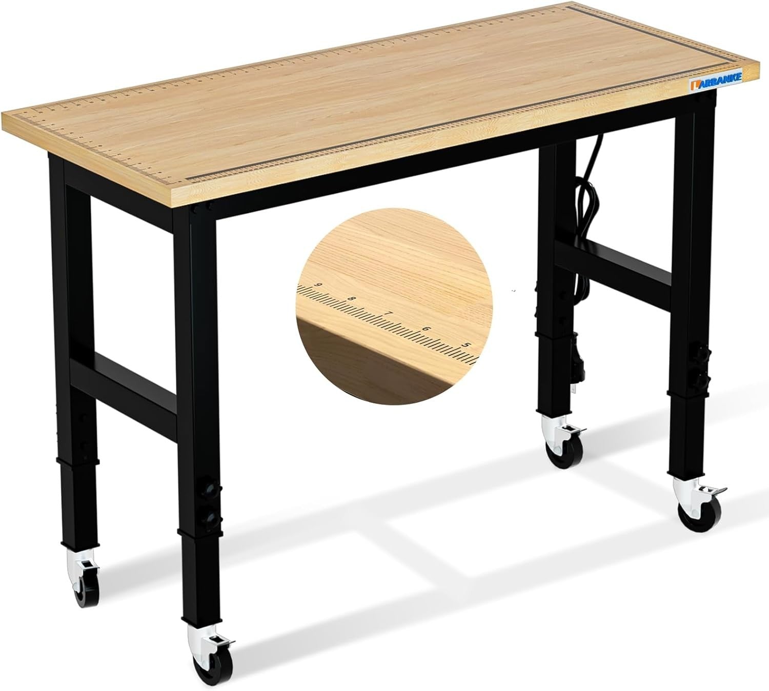 Adjustable Workbench 120cm Heavy Duty 900kg Load with Wheels Power Outlet