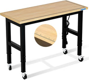 Adjustable Workbench 120cm Heavy Duty 900kg Load with Wheels Power Outlet