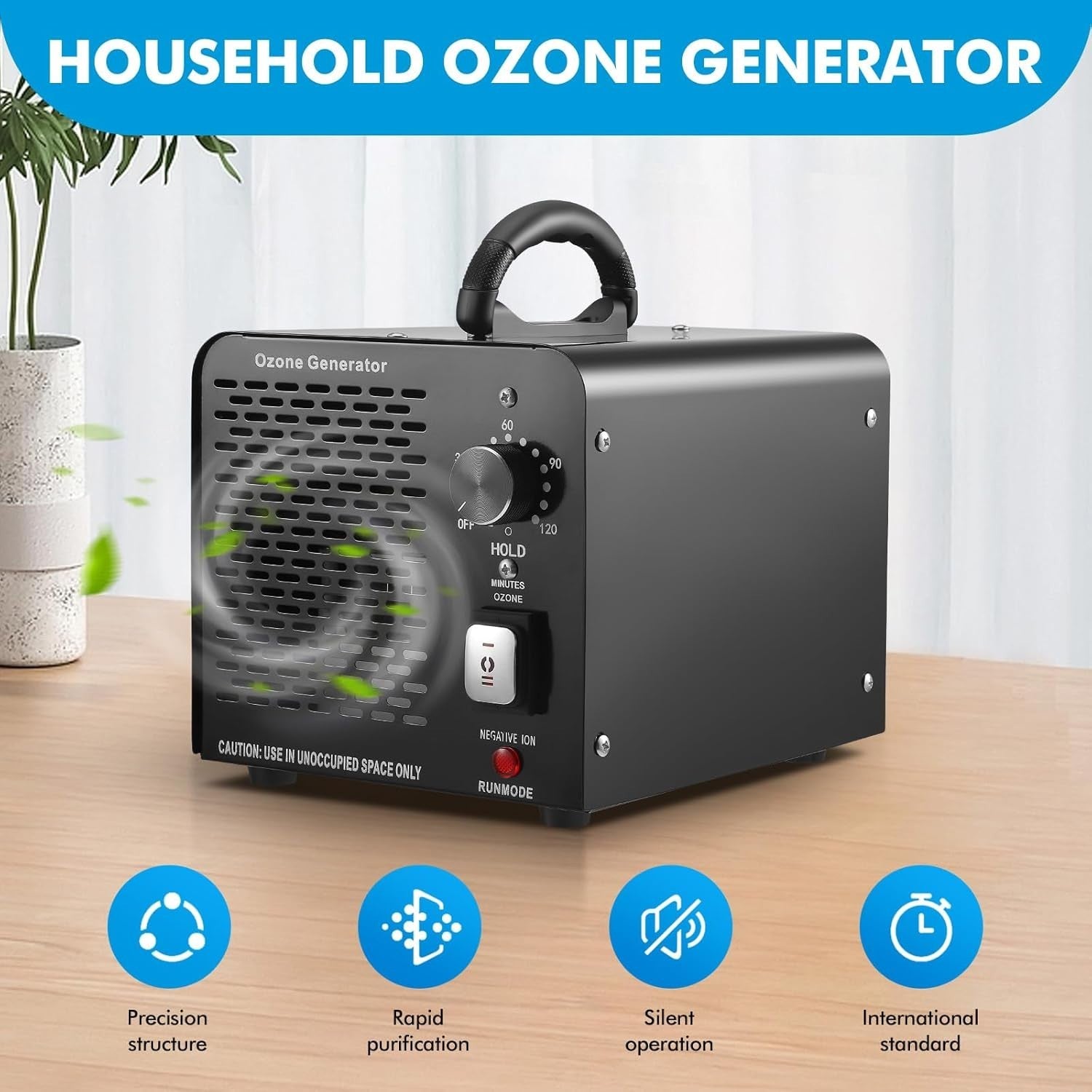 60000mg Ozone Generator Negative Ion Air Purifier 120min Timer