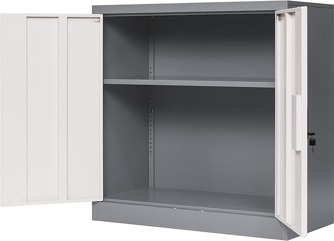 Lockable Metal Storage Cabinet with Adjustable Shelf, Steel Cupboard for Office