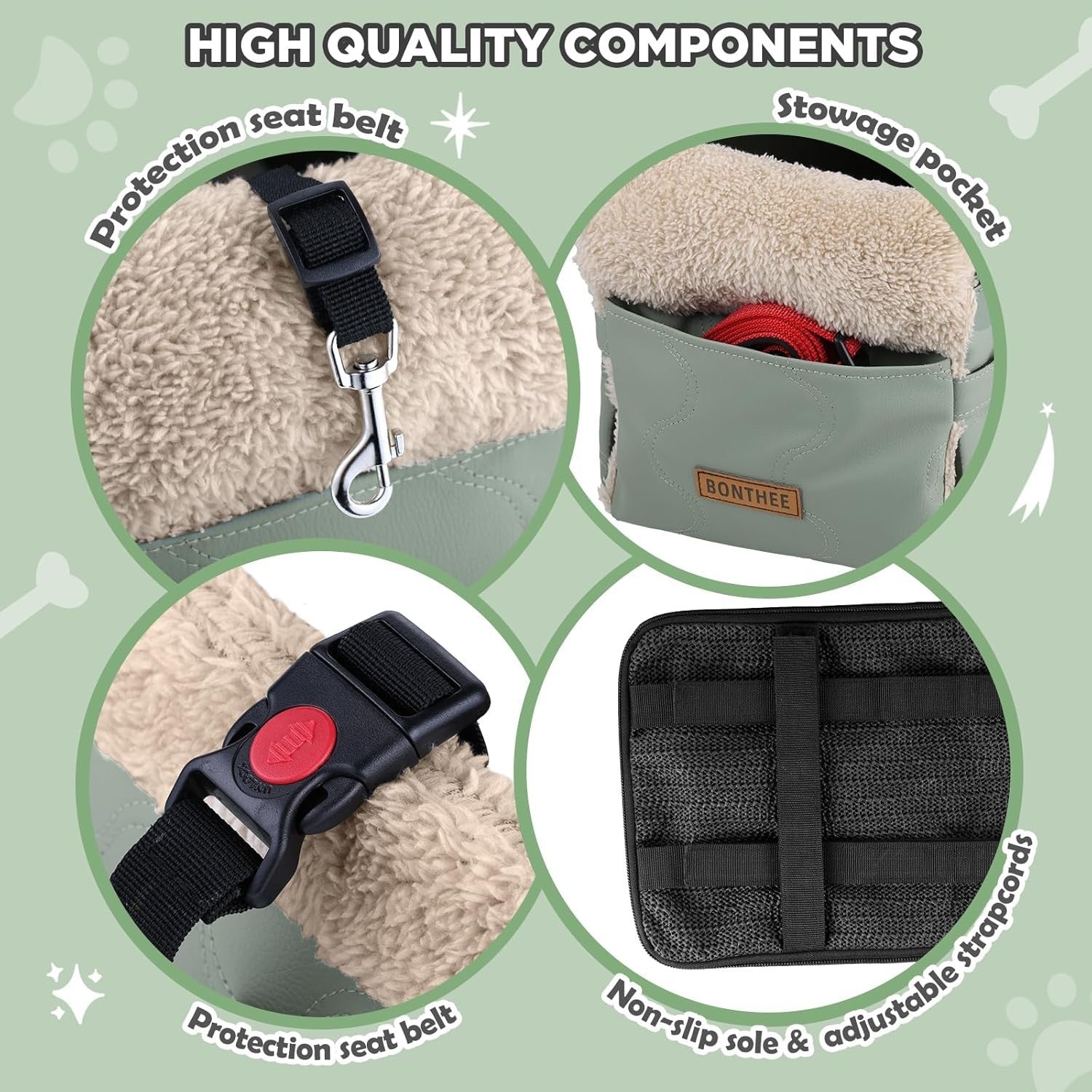 Center Console Dog Car Seat PU Leather Booster Carrier Small Dogs