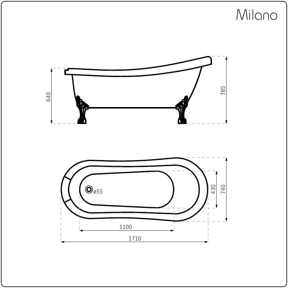 1710x740mm Freestanding Slipper Bath White Acrylic with Chrome Ball Claw Feet