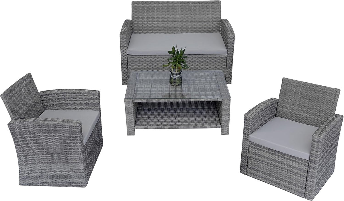 4 Seater Rattan Garden Furniture Set Outdoor Sofa Chairs Table Grey