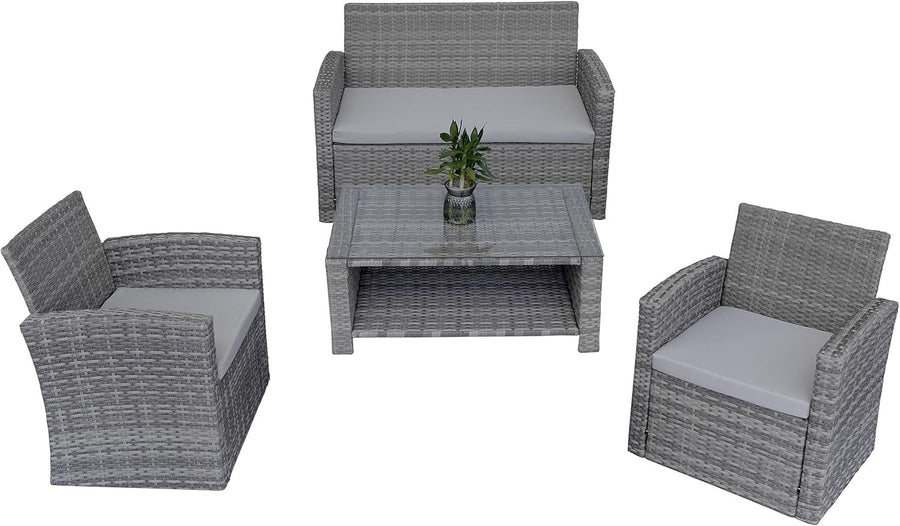 4 Seater Rattan Garden Furniture Set Outdoor Sofa Chairs Table Grey