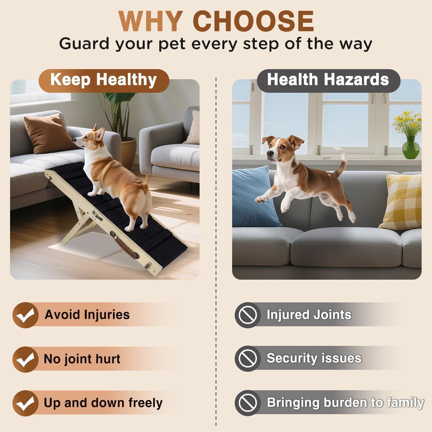 Foldable Dog Ramp Adjustable 4-Height Non-Slip Pet Stairs 30kg