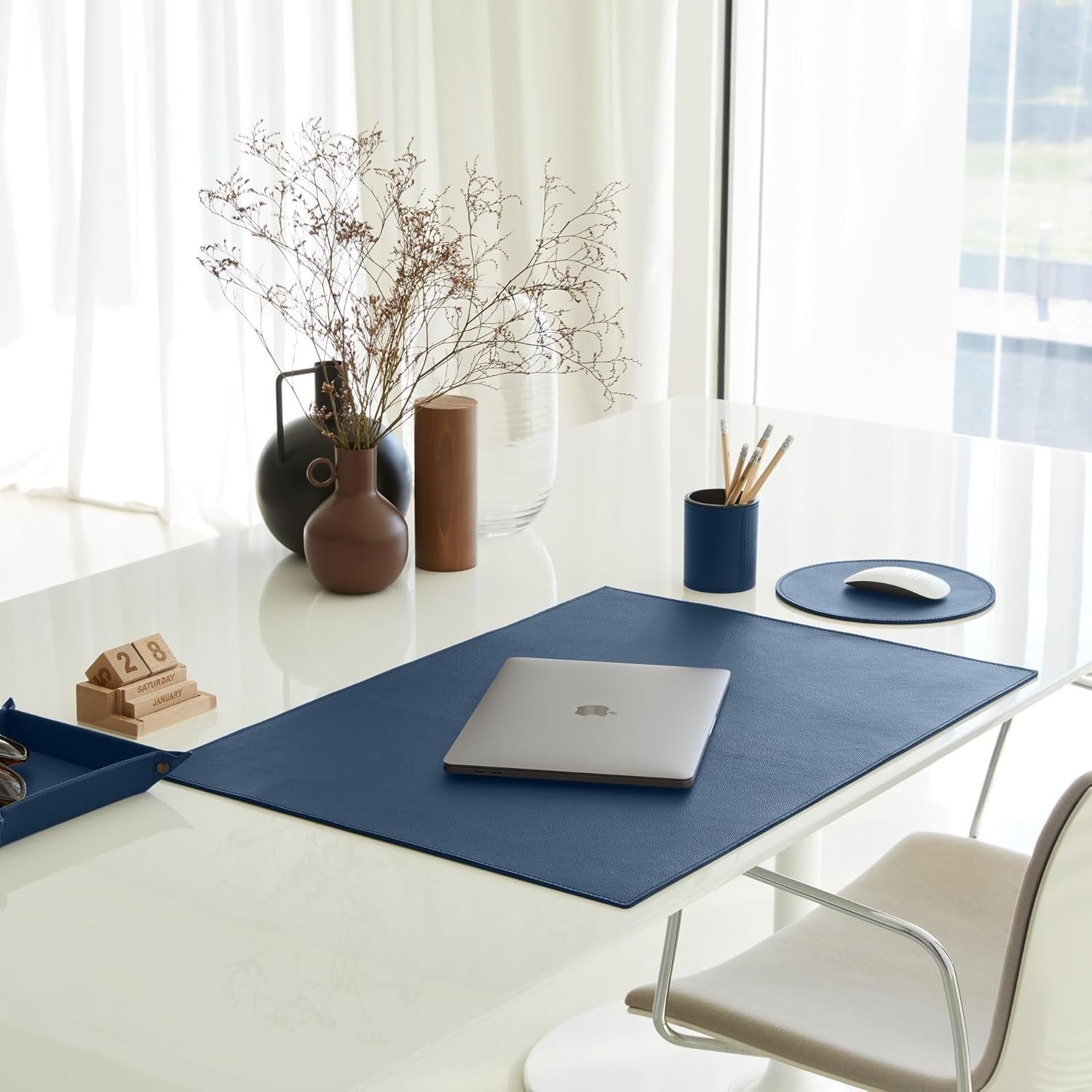Leather Valet Tray Blue – Desk Organiser for Keys, Coins & Jewellery
