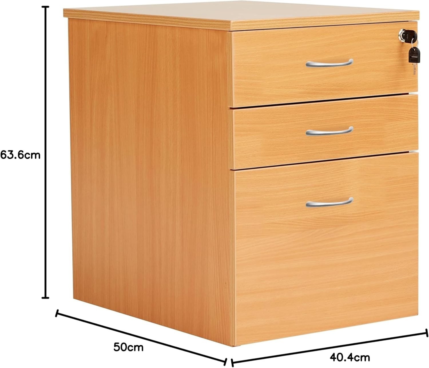 Beech Mobile Filing Cabinet 3 Drawer Lockable Under Desk A4