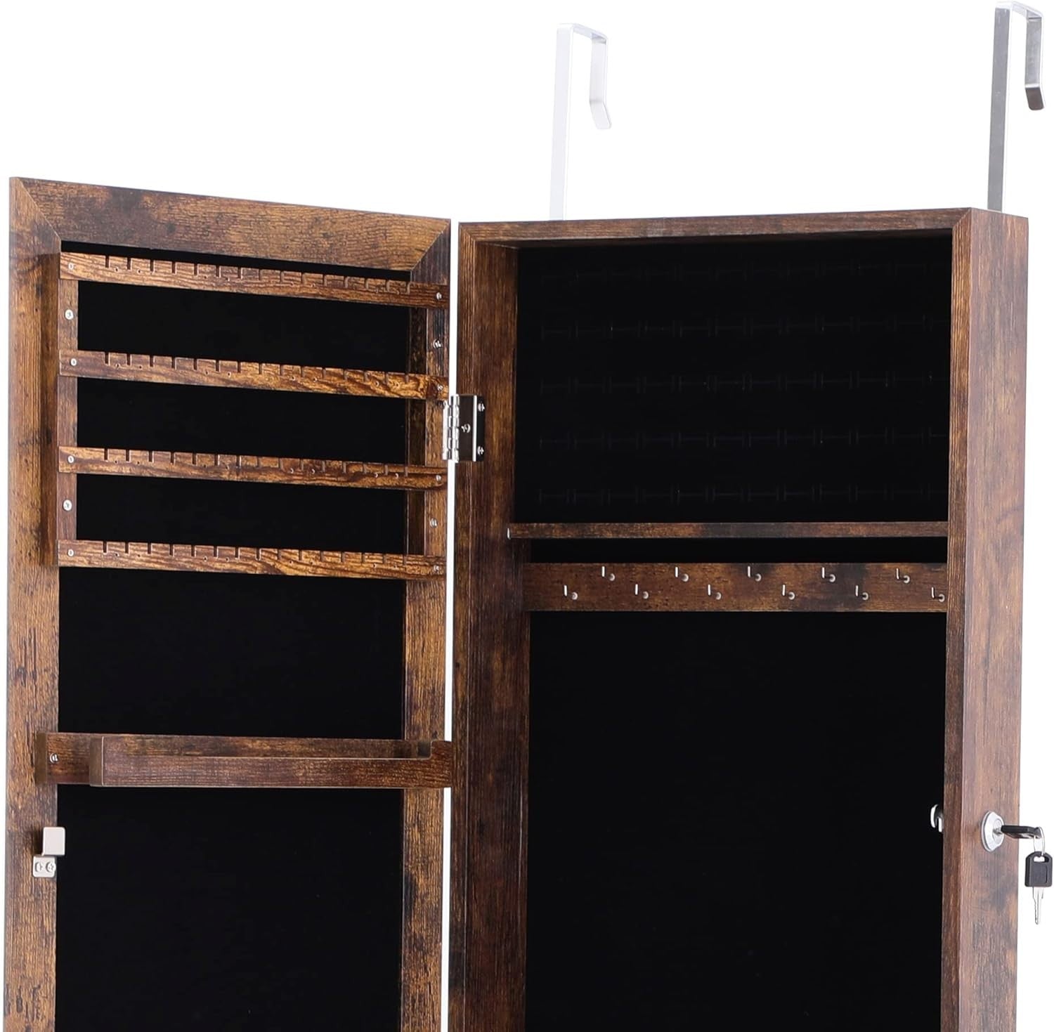 Wall Door Mounted Jewelry Armoire Lockable Full Length Mirror Cabinet