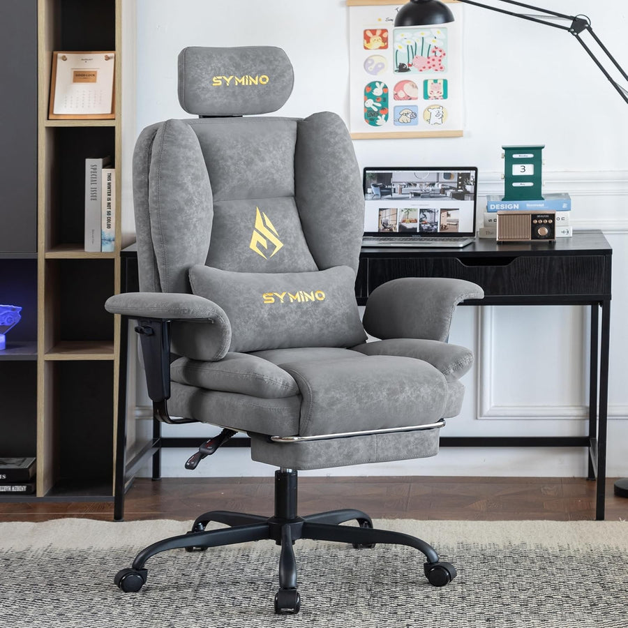 Gaming Chair with Footrest Ergonomic PU Leather Recliner Grey