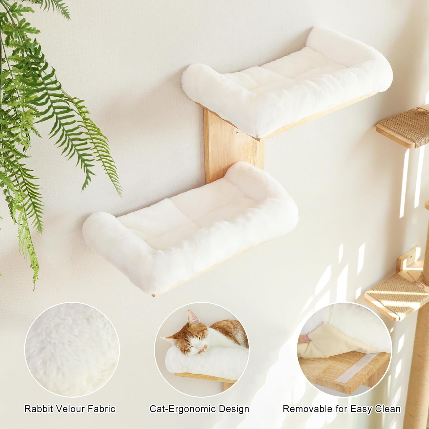 Cat Wall Shelves Tree Shape Floating Perch Wood Platforms w Cushion