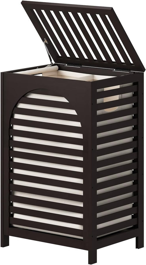 Large Bamboo Laundry Hamper with Lid & Liner | 85L Ventilated Clothes Basket Bro