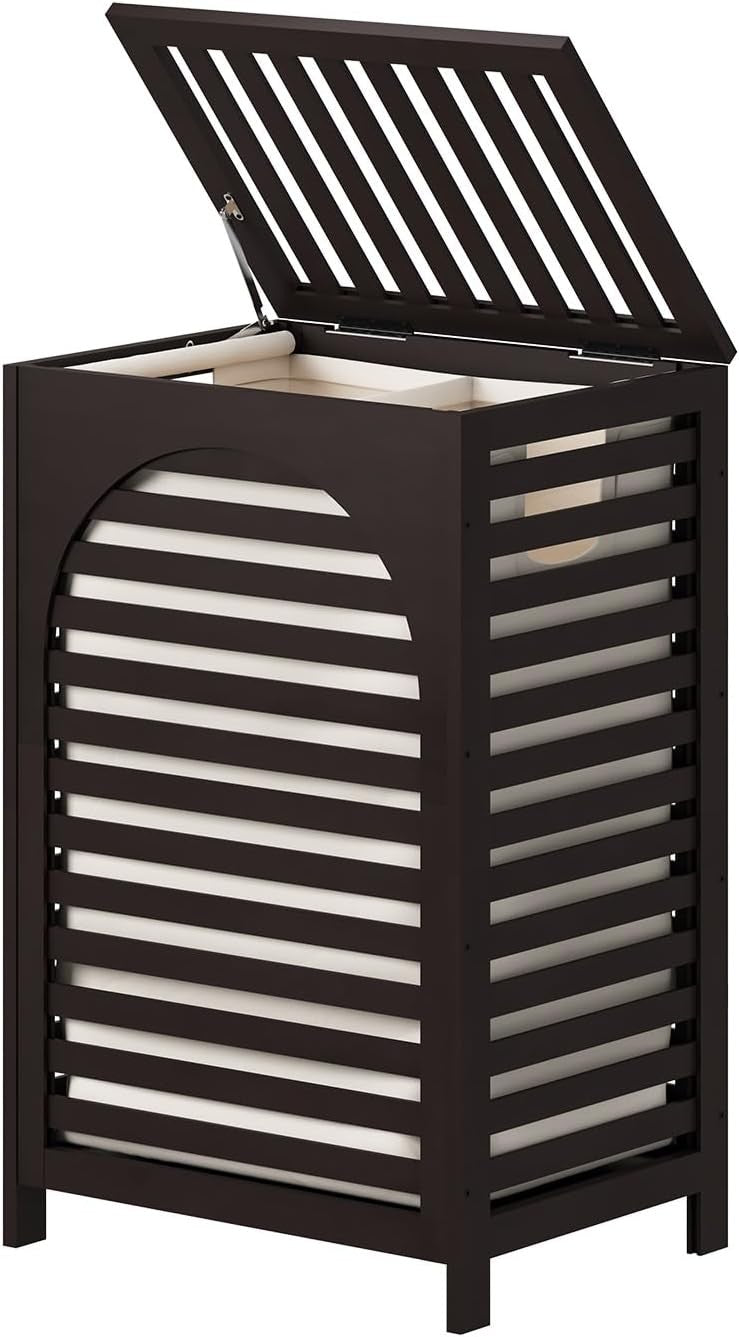 Large Bamboo Laundry Hamper with Lid & Liner | 85L Ventilated Clothes Basket Bro