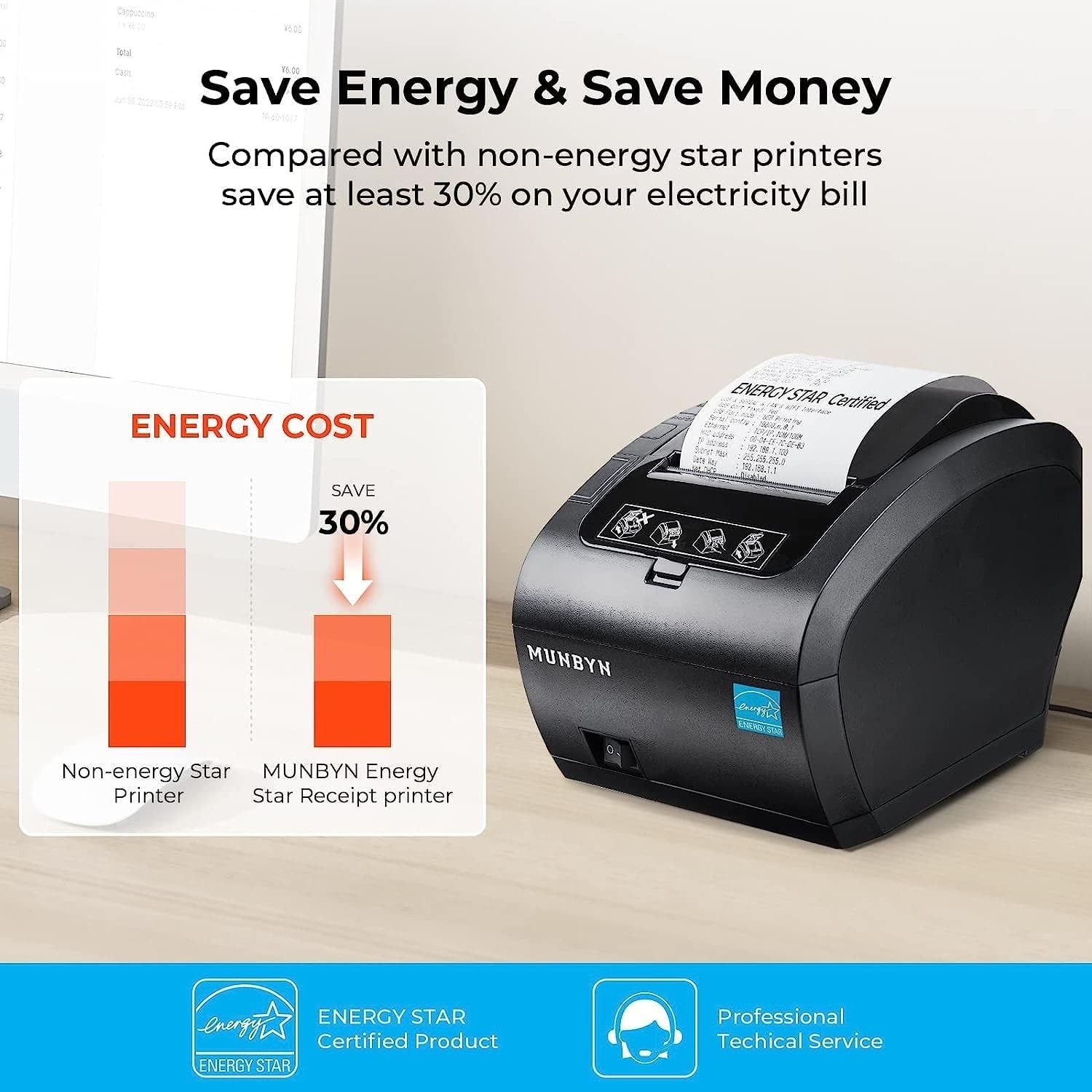 80 mm Thermal POS Receipt Printer USB Wired Auto Cutter for Shop & Kitchen