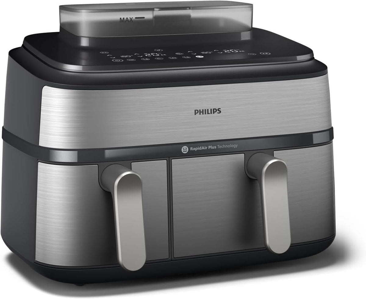 Steam Air Fryer Dual Basket 9L RapidAir Plus 19 Functions Low Fat Silver