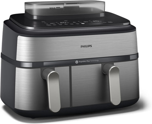 Steam Air Fryer Dual Basket 9L RapidAir Plus 19 Functions Low Fat Silver