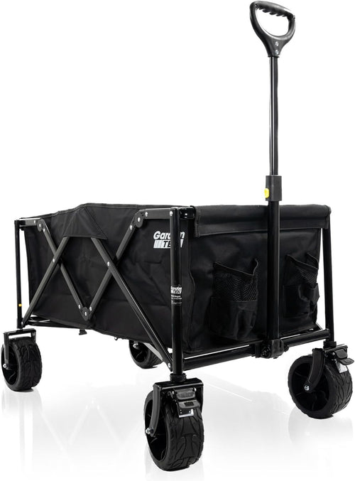 Folding Garden Trolley Cart 100kg Load 135L Capacity w/ Brakes 360° Wheels Black