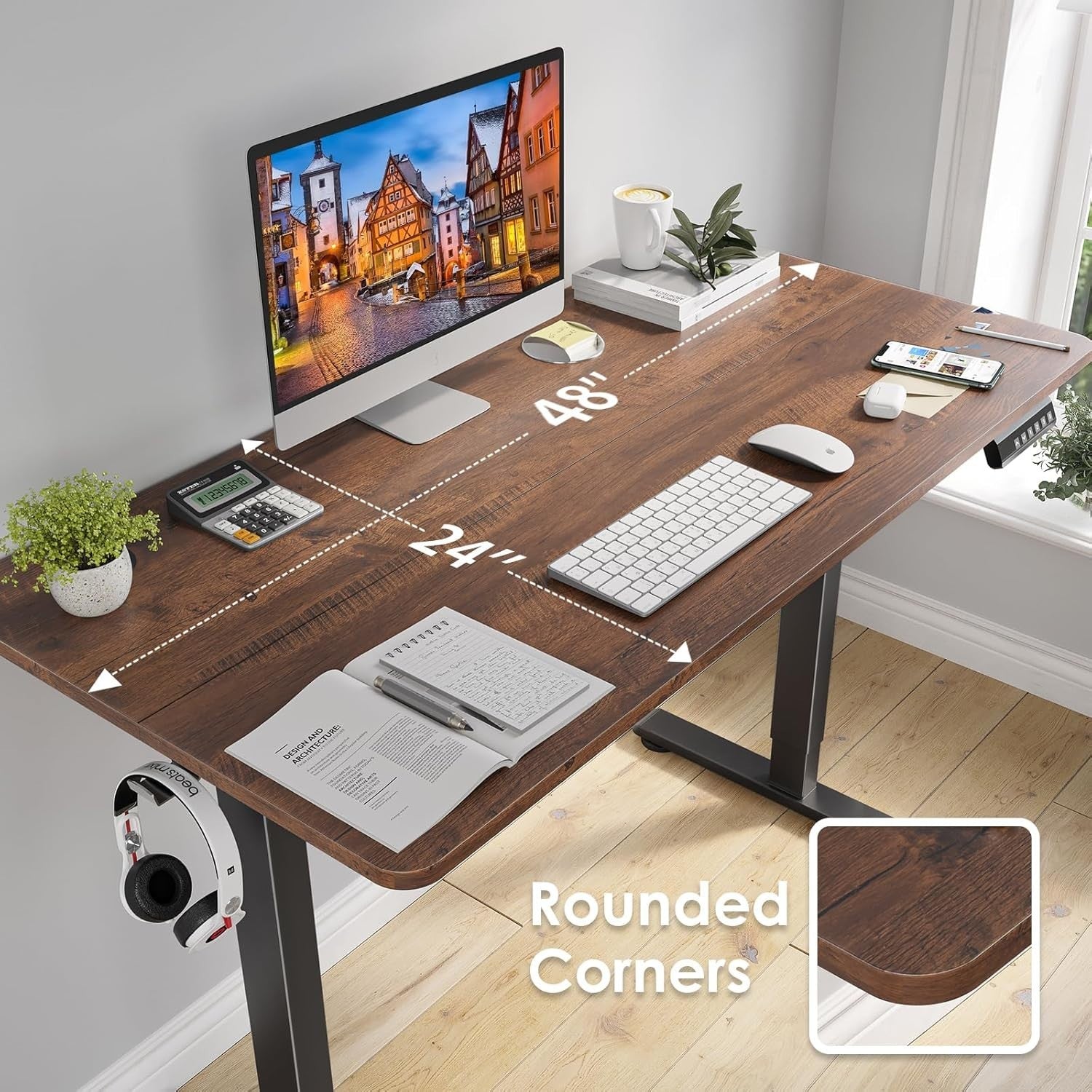 Electric Standing Desk 120x60cm Adjustable Sit Stand Table Brown