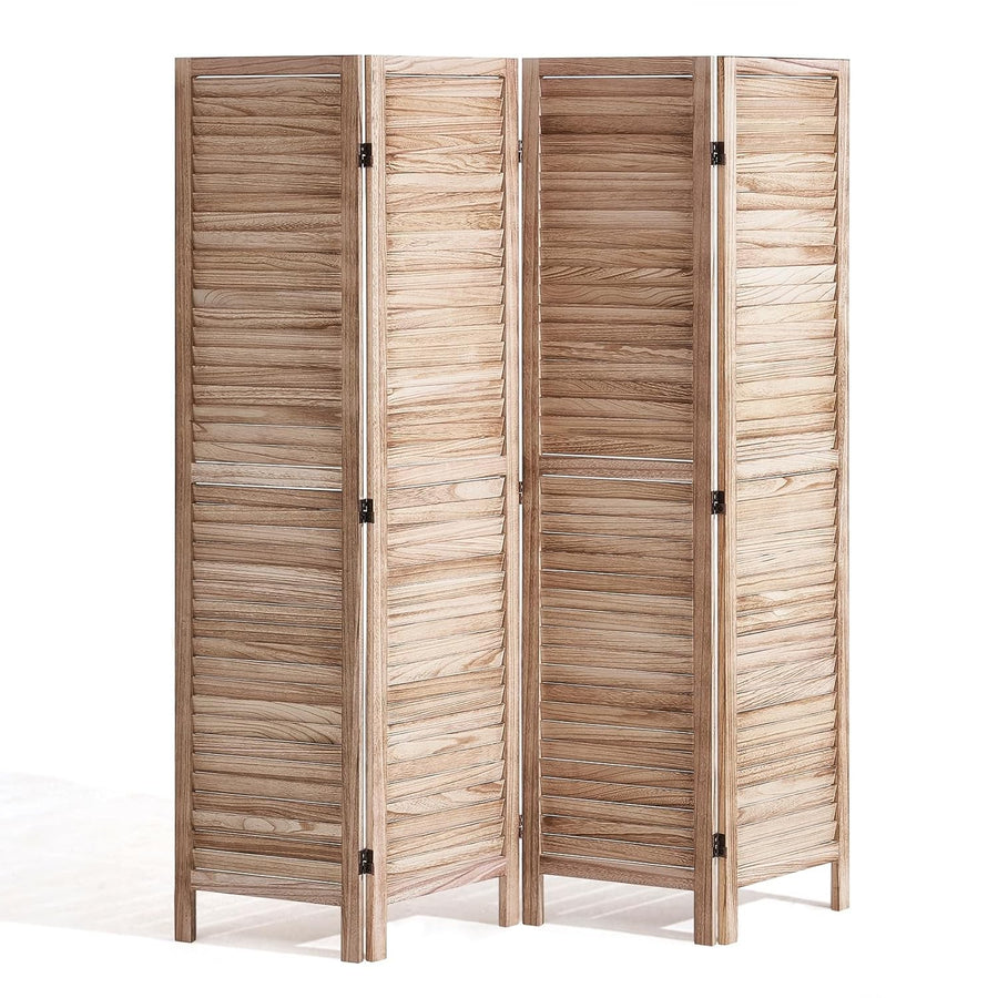 4 Panel Wooden Folding Room Divider Light Natural Privacy Screen 162x170cm