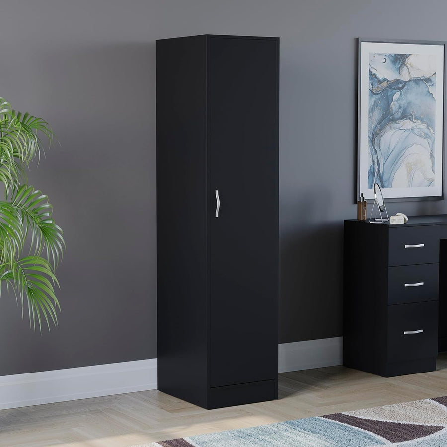 Black 1 Door Bedroom Wardrobe with Shelf & Hanging Rail Storage Unit