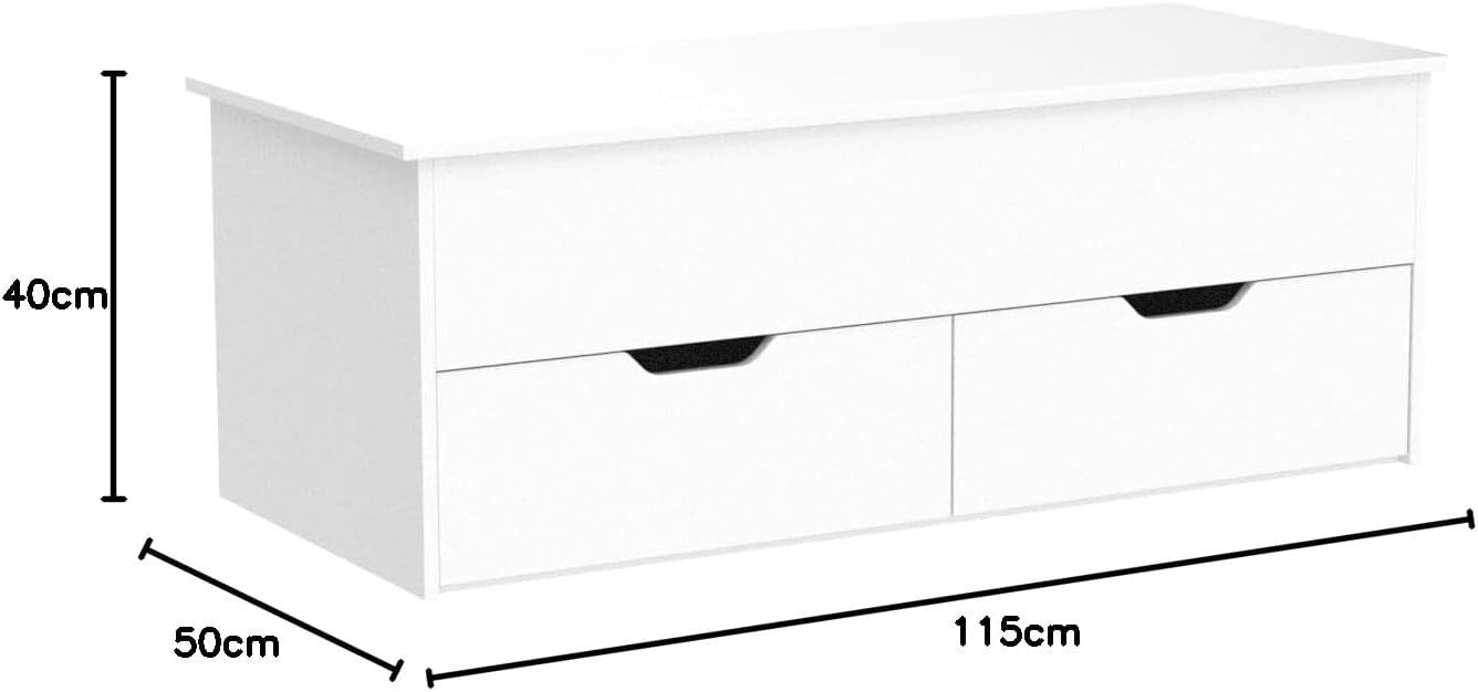 White Lift-Top Coffee Table with Locking Storage Drawers 115x50x40cm