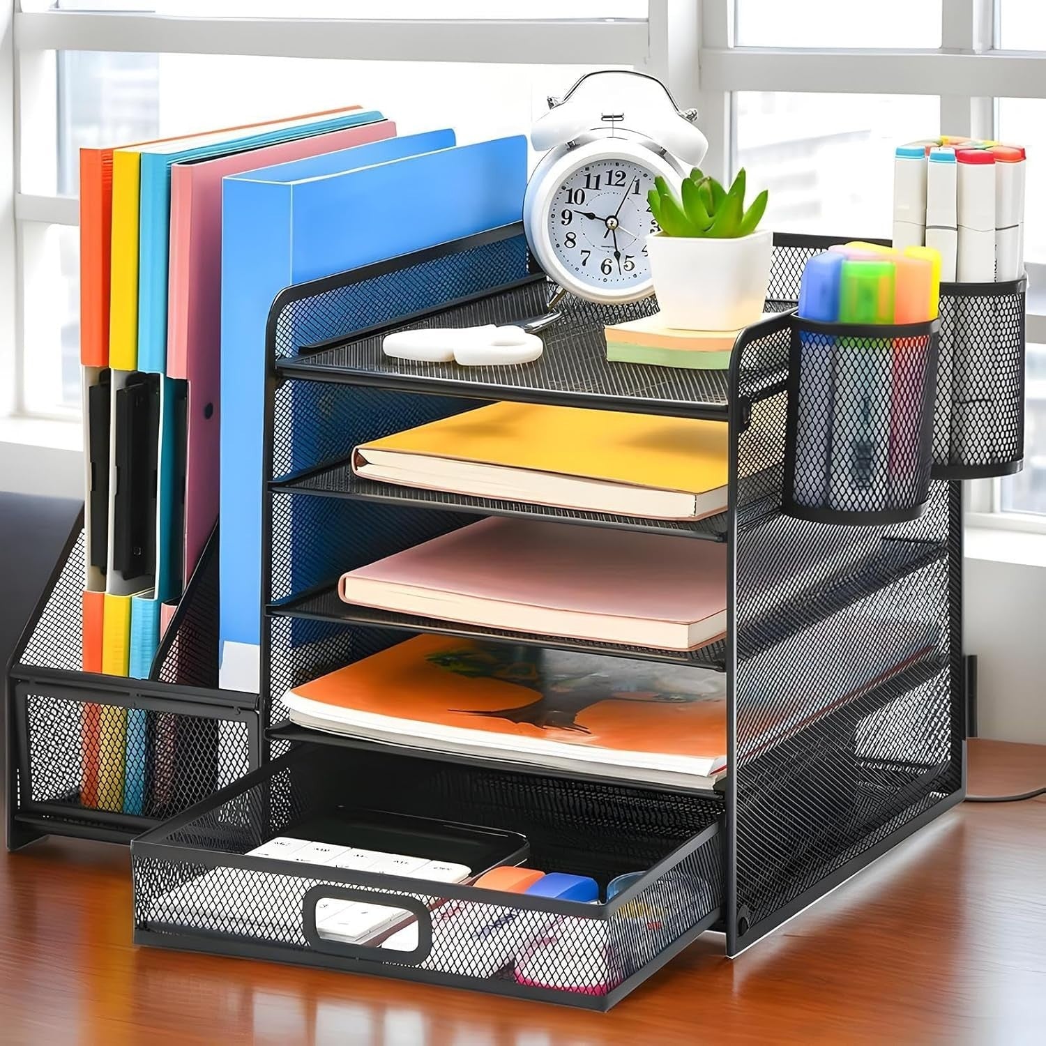 Desk Organiser with Drawers 5 Tier Metal Storage Rack Makeup Office