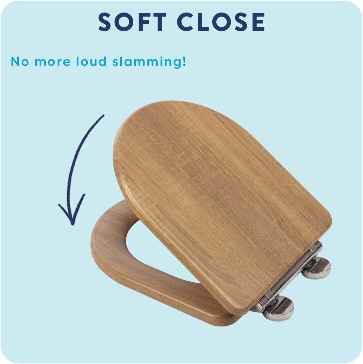 Teak D-Shape Wooden Toilet Seat Soft Close Quick Release Antibacterial