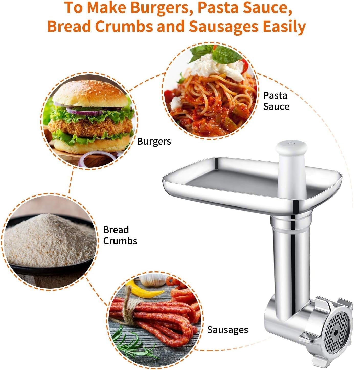 Metal Meat Grinder Attachment Sausage Stuffer 5 Plates Mixer Fit