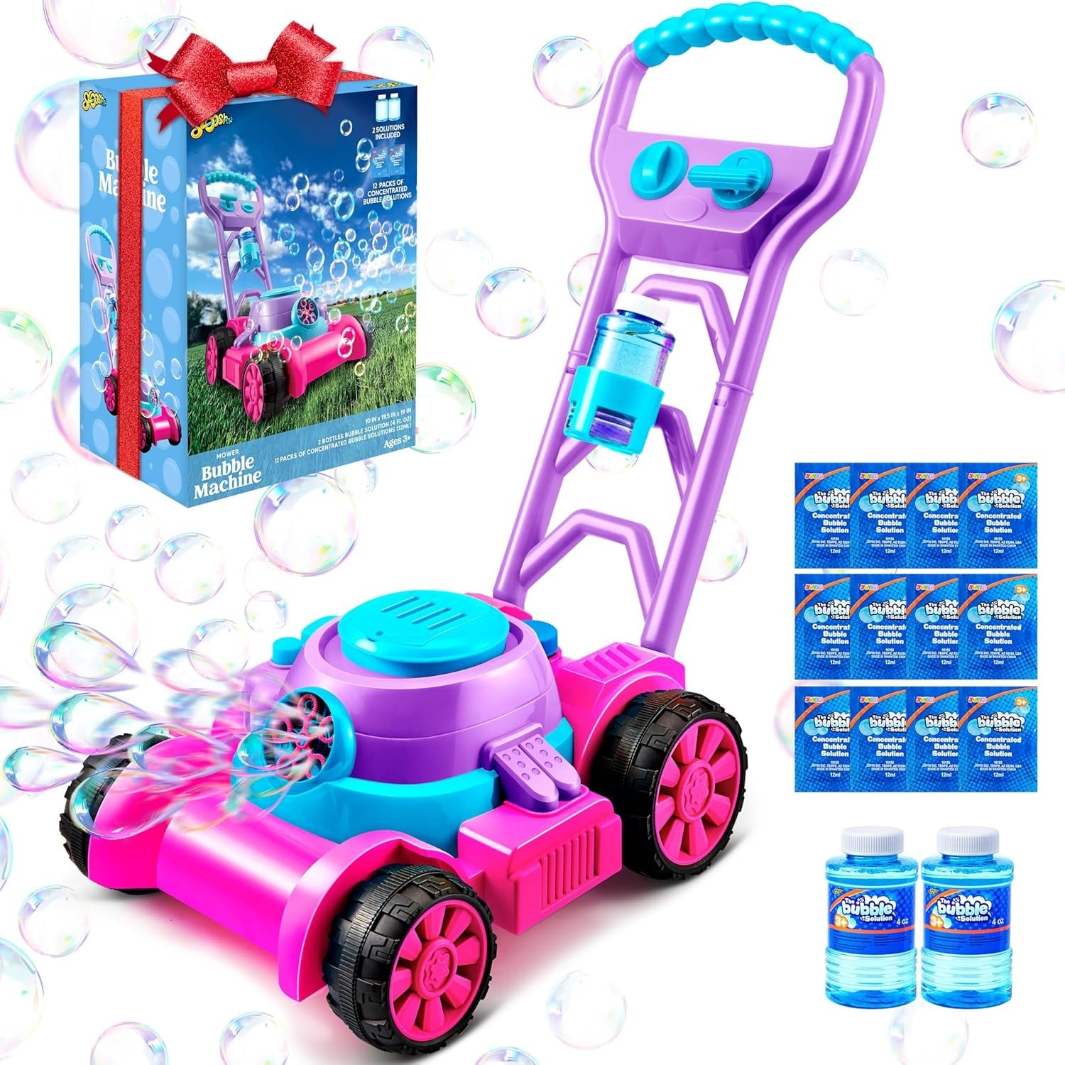 Kids Bubble Lawn Mower Push Toy Machine Pink