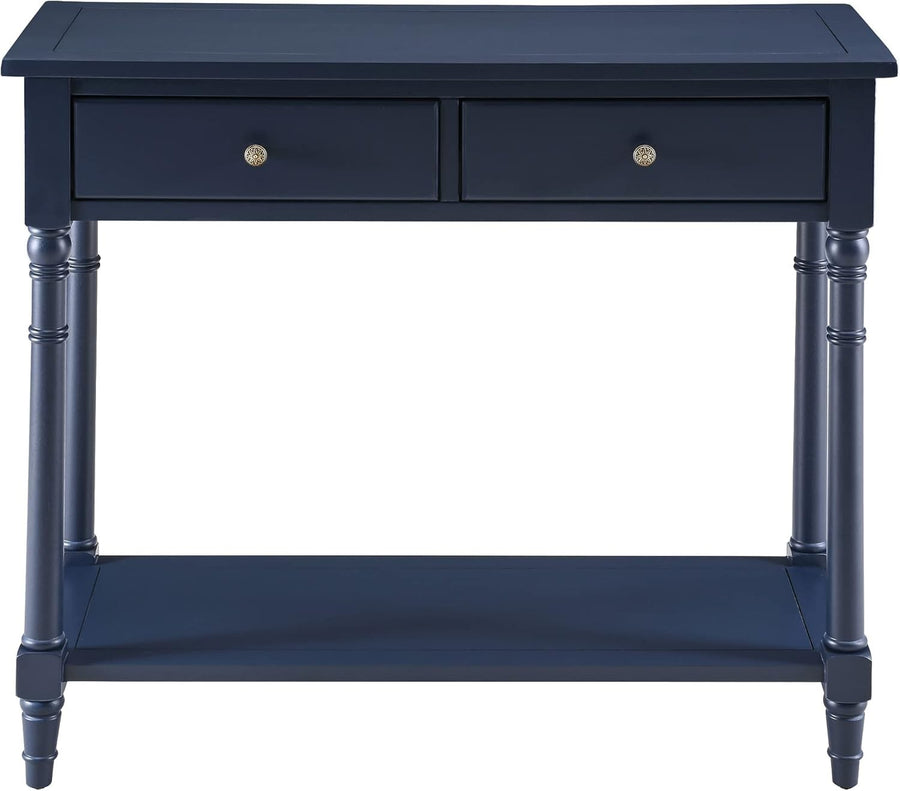 Blue Console Table with 2 Drawers & Shelf, 90x76.5cm, Sturdy Wood