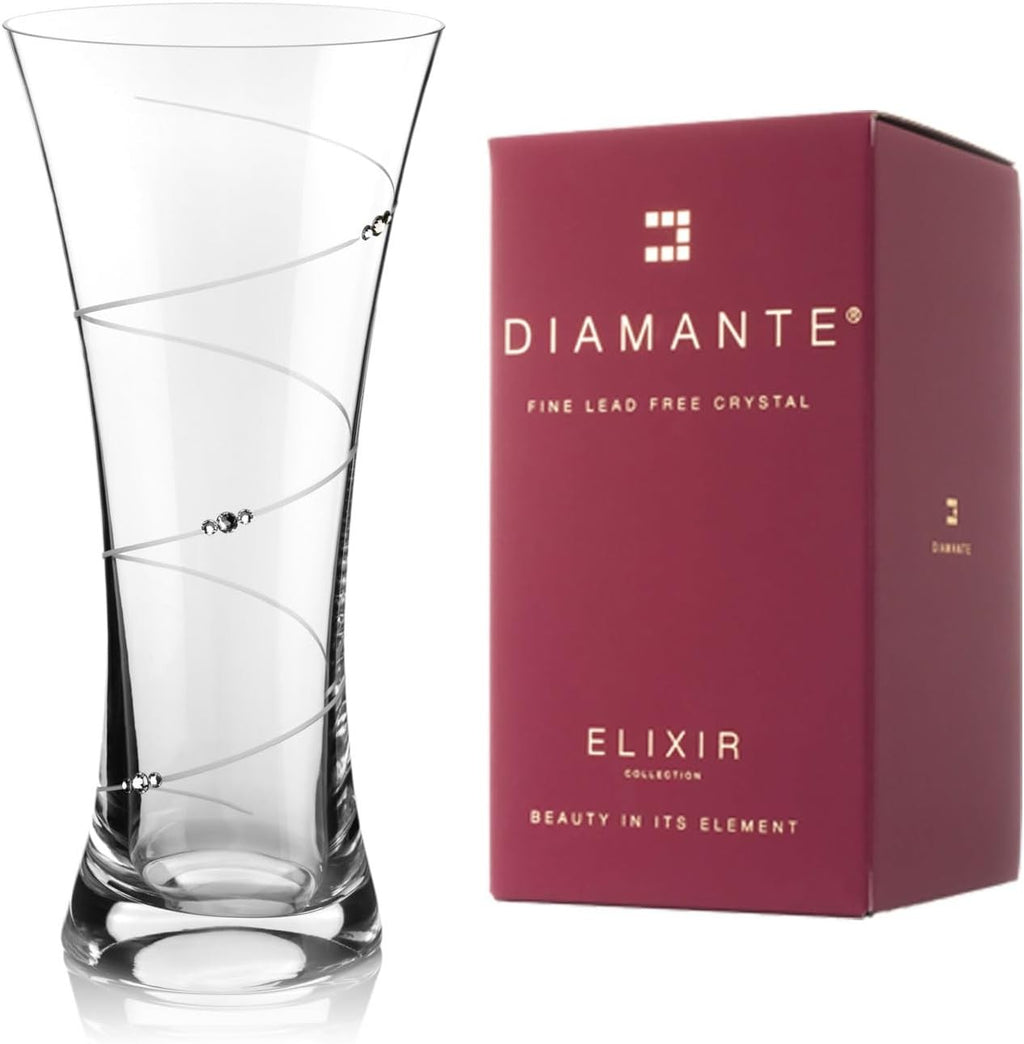 Crystal Glass Trumpet Flower Vase 29cm Tall Swirl Cut Modern Home Décor