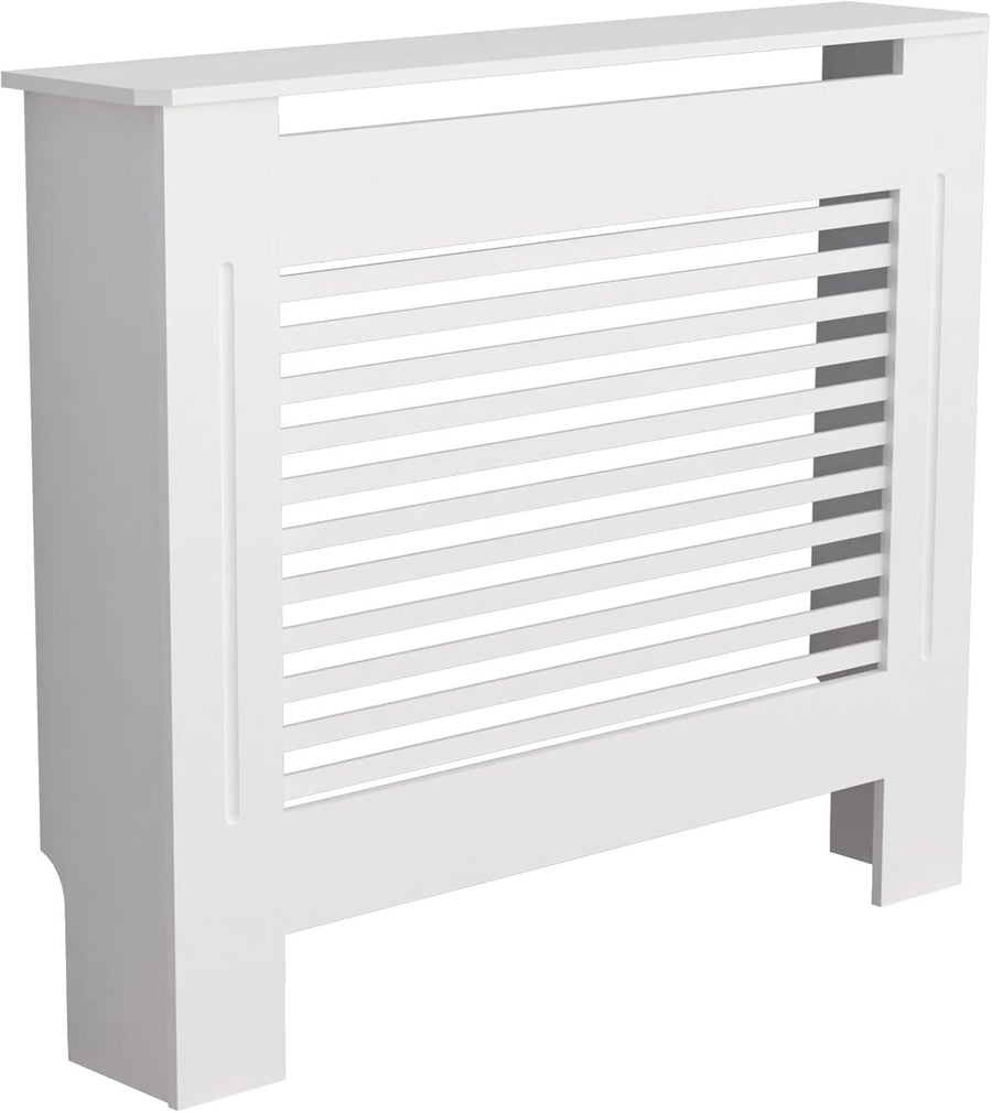 Tall Radiator Cover White MDF Cabinet | Horizontal Slats Modern Shelf 100cm