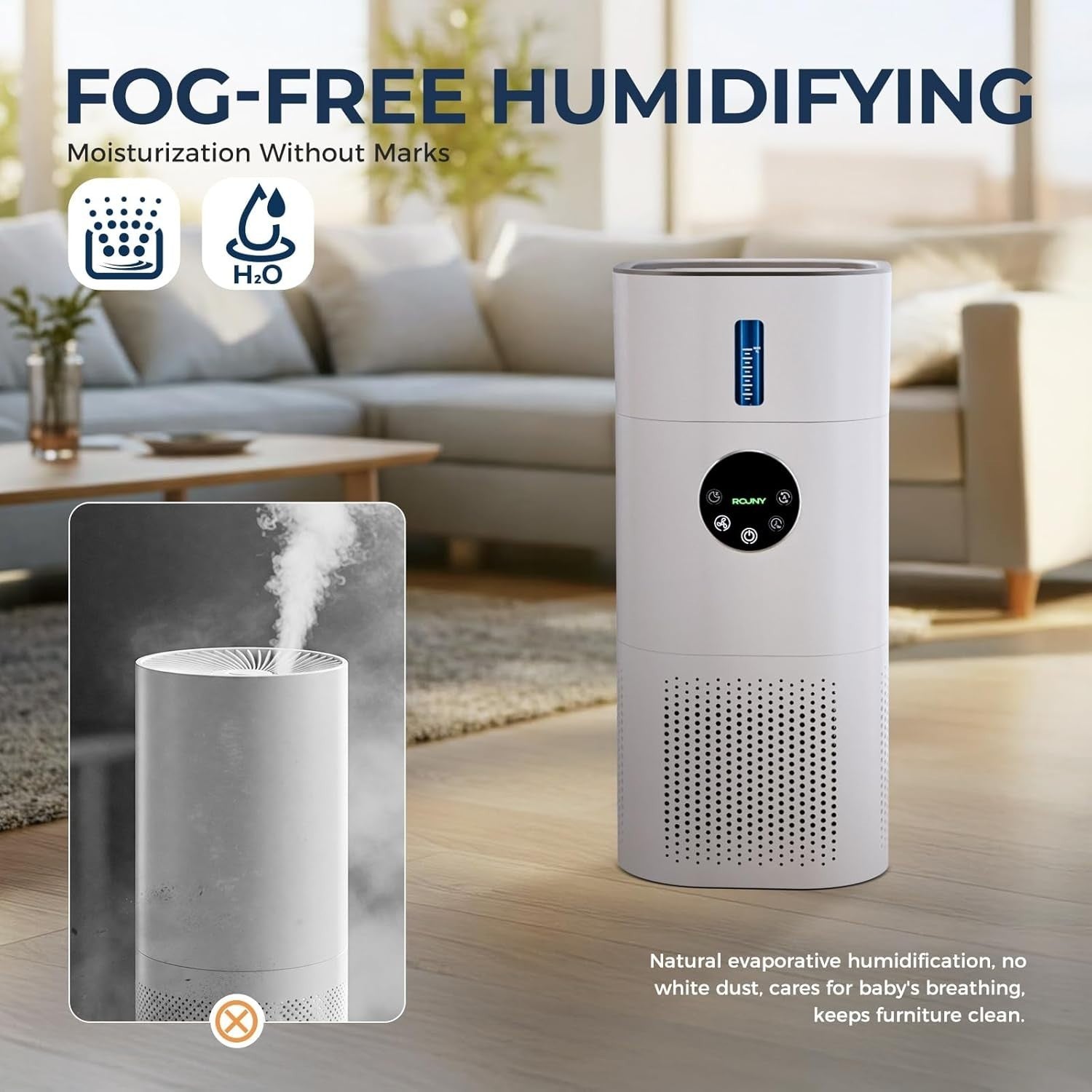2 in 1 Air Purifier Humidifier H13 HEPA Quiet 25dB Bedroom