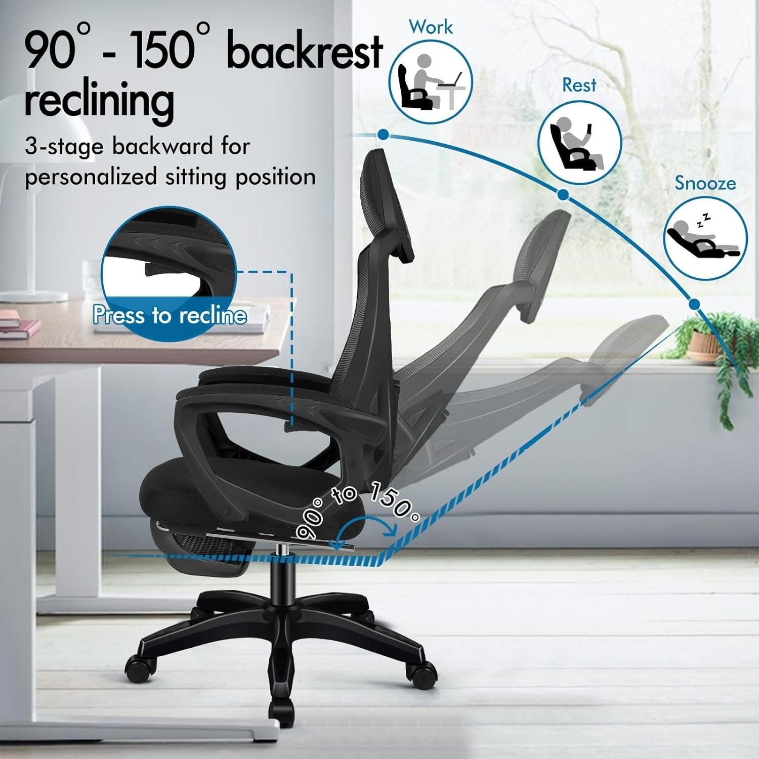 Ergonomic High-Back Office Chair Mesh Back Support Recliner Footrest 180KG Max