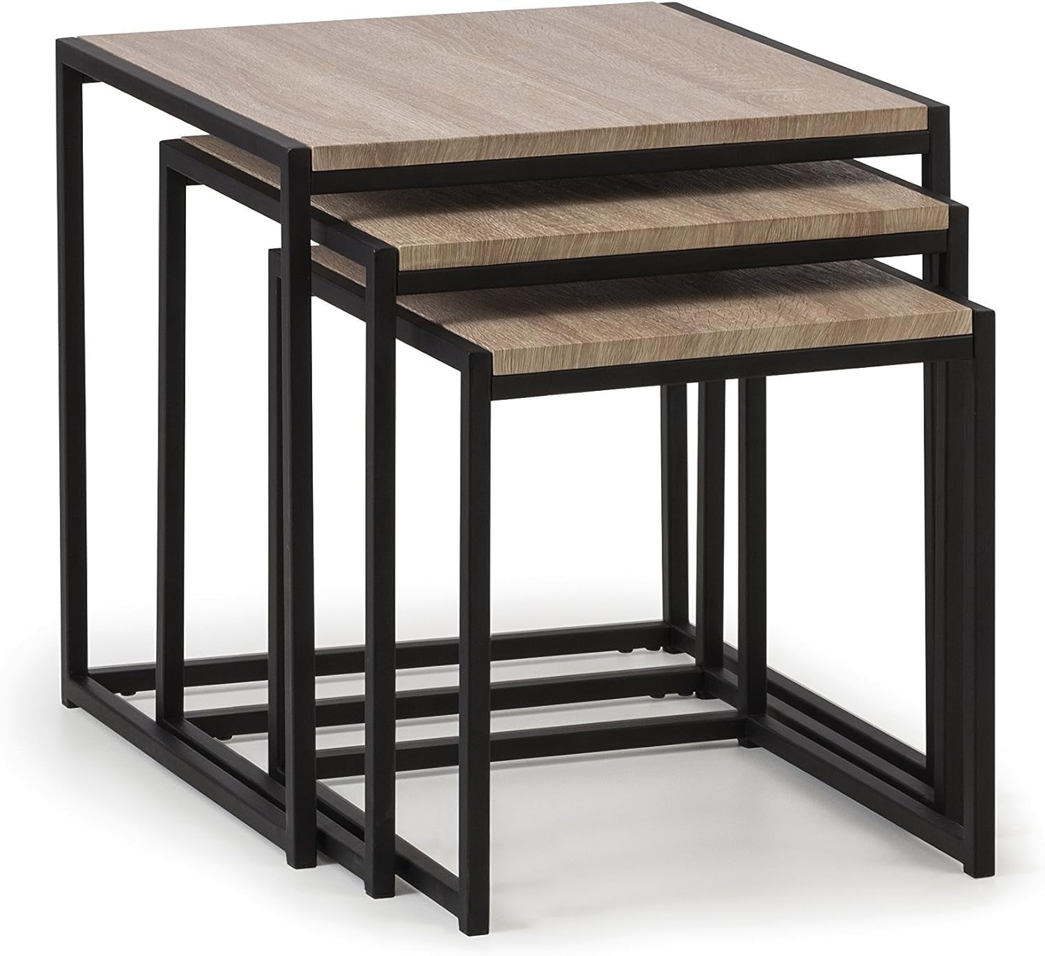 Space-Saving Nesting Side Tables Set of 3 Black & Oak Compact End Table Home