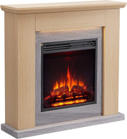 Electric Freestanding Fireplace 2kW Heater LED Flame Effect Natural Oak