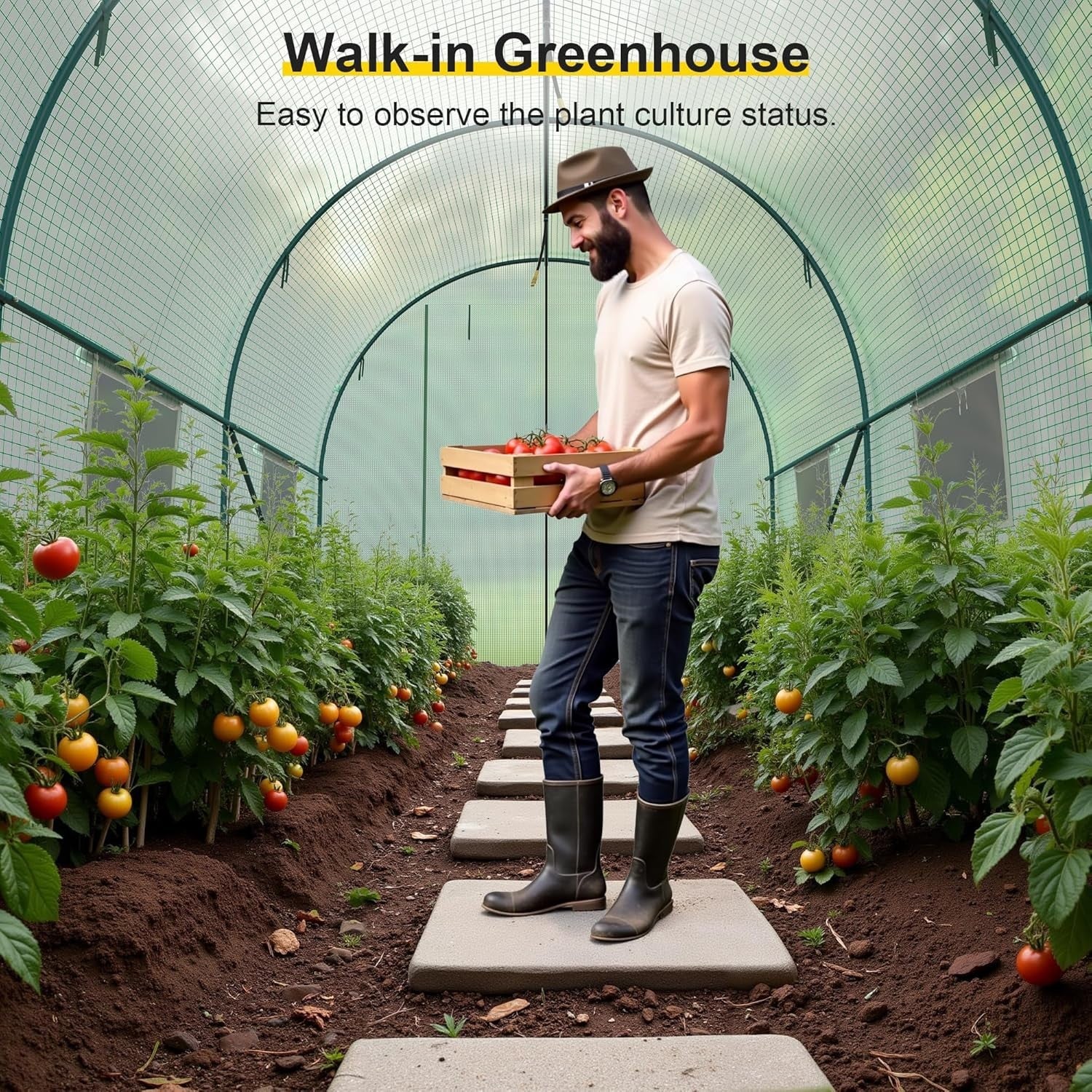 Walk-In Greenhouse 15x7x7ft | Heavy Duty Steel Frame & PE Cover