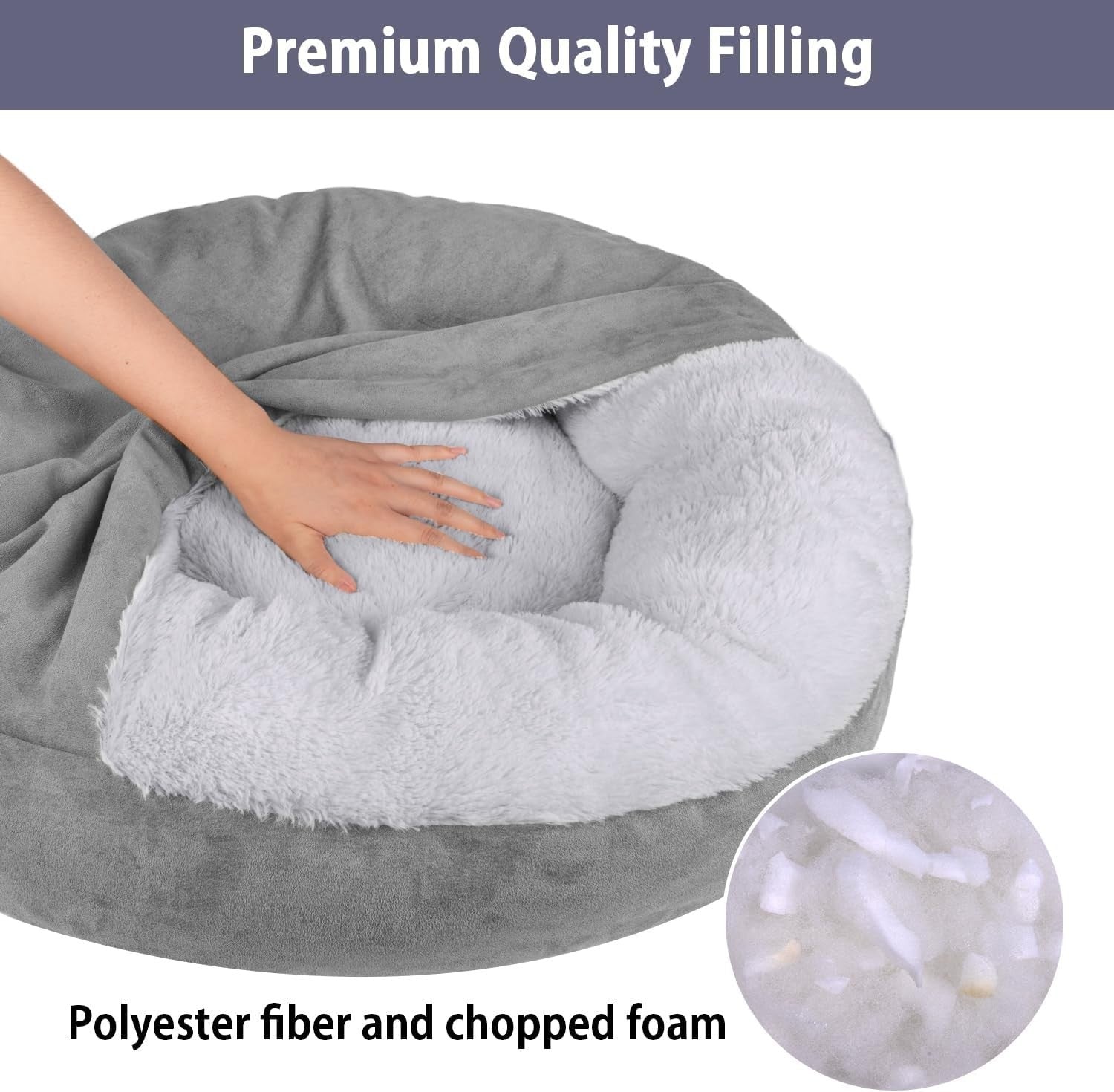 Medium Donut Dog Bed 70x70x20cm Hooded Faux Fur