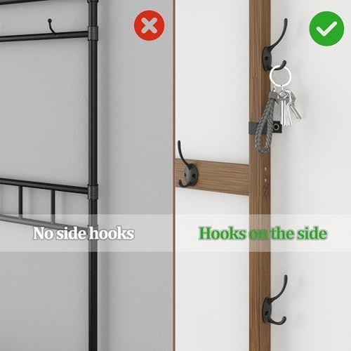 Brown Bamboo Hall Tree Coat Rack Shoe Bench with Shelves & Hooks 100x40x180cm