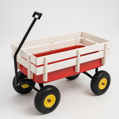 Heavy Duty Garden Utility Wagon Cart | Outdoor Pull Trolley w/ 4 Wheels & Steel