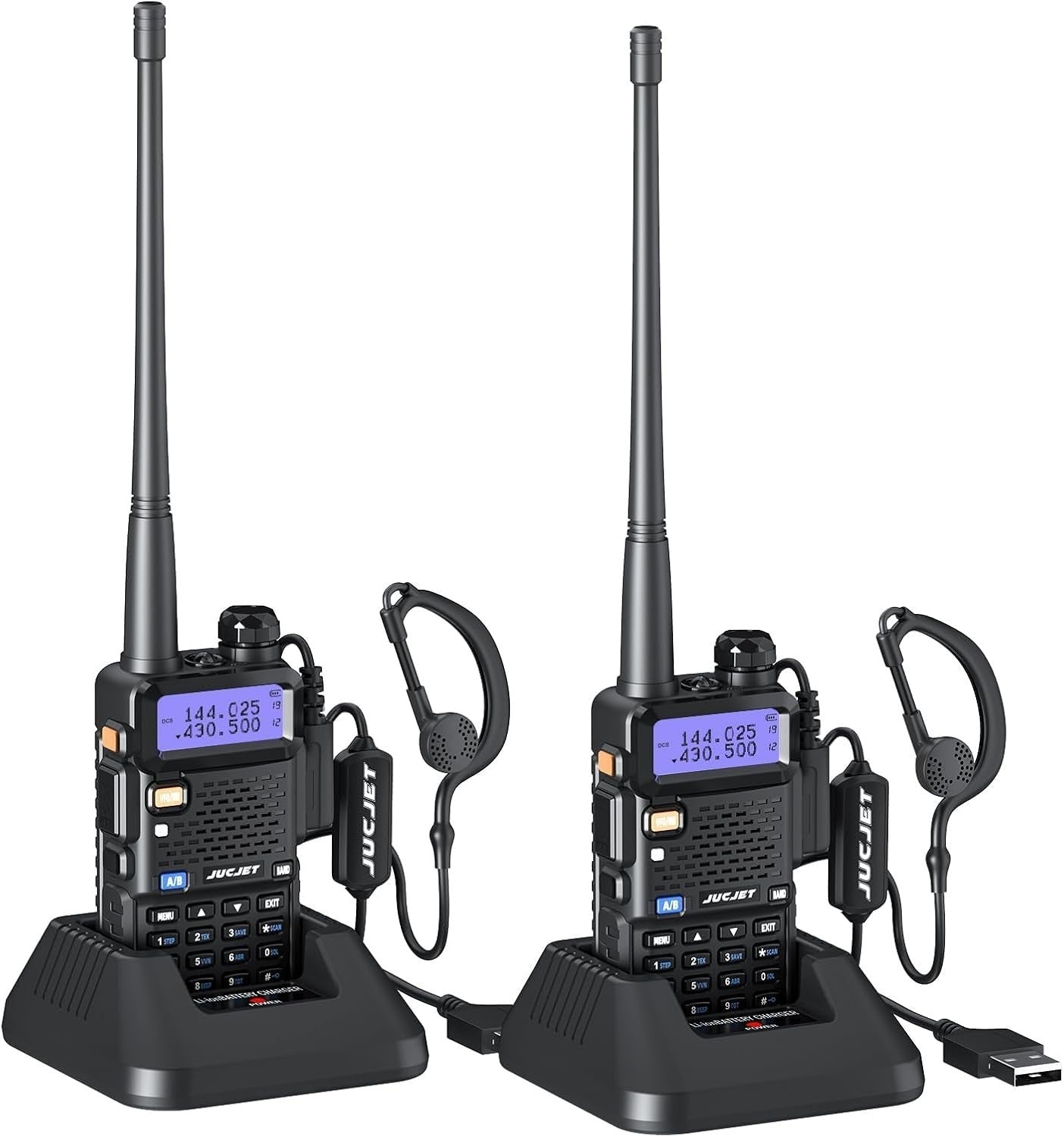 Dual Band Walkie Talkies 2 Pack 5W Long Range 128 Channel VOX USB